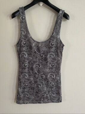 Talula Grey Floral Lace Tank Top XXS | Y2K Minimalist Stretch Cam